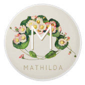 Art Nouveau Daisies Wreath Monogram zum Personalis Keramikknauf (Vorderseite)