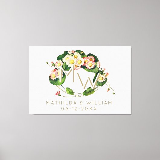 Art Nouveau Daisies Wreath Monogram zum Personalis Leinwanddruck (Vorderseite)