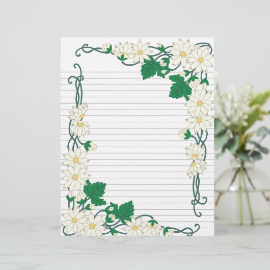 Art Nouveau Daisy Border Lined Rezept Seite (Stehend Vorderseite)