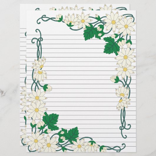 Art Nouveau Daisy Border Lined Rezept Seite (Vorne/Hinten)