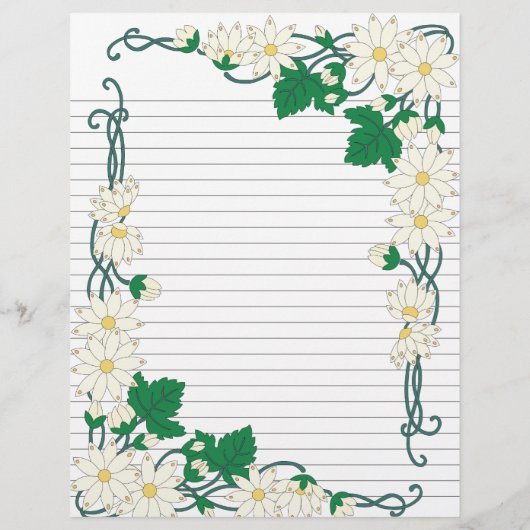 Art Nouveau Daisy Border Lined Rezept Seite (Rückseite)