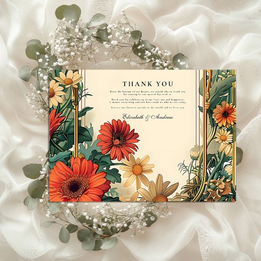 Art Nouveau Daisy Frame Wedding Dankeskarte