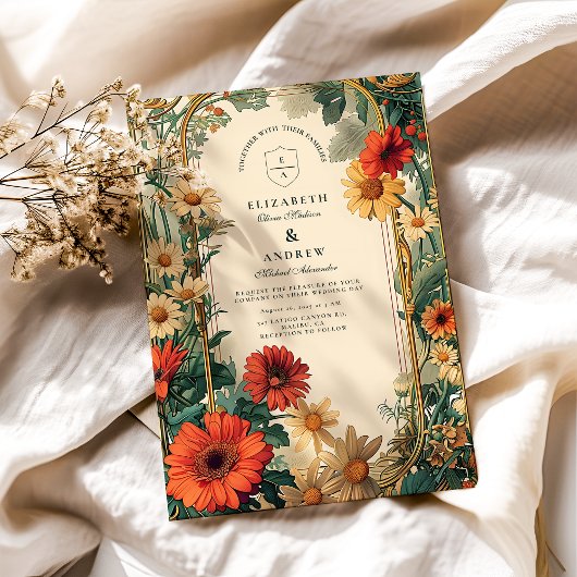 Art Nouveau Daisy Frame Wedding Einladung