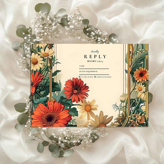 Art Nouveau Daisy Frame Wedding RSVP Karte