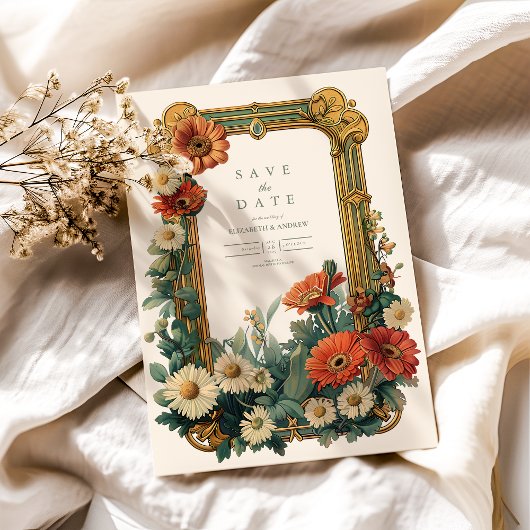 Art Nouveau Daisy Gerbera Blumenrahmen Wedding Save The Date