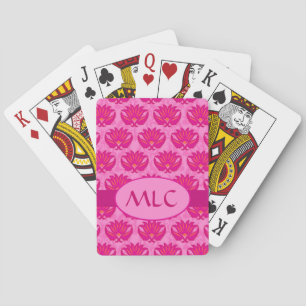 Art Nouveau Damask Monogram Hot Pink Spielkarten