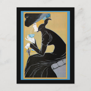 Art Nouveau Dame beim Teetrinken Postkarte