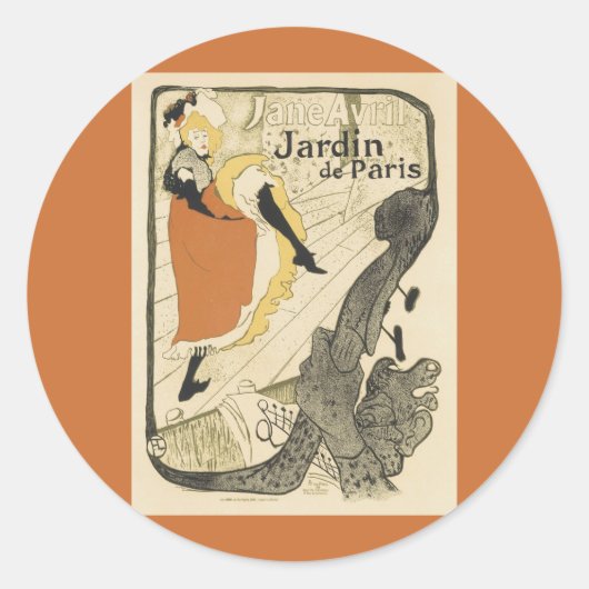 Art Nouveau Dancer Jane Avril von Toulouse Lautrec Runder Aufkleber (Vorderseite)