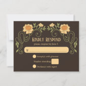 Art nouveau dark brown elegant wedding RSVP karte (Vorderseite)