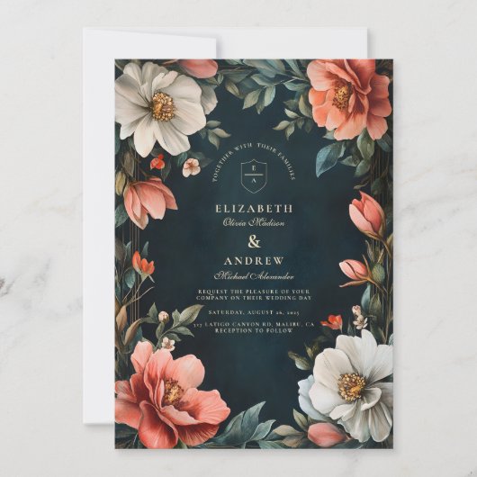 Art Nouveau Dark Florals Einladung (Vorderseite)