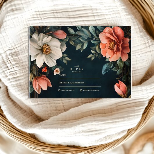 Art Nouveau Dark Florals RSVP Karte