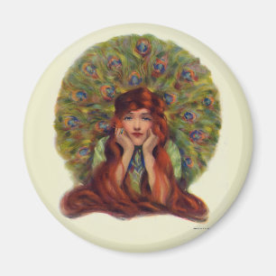 Art nouveau deco elegante Frau Pfauenfedern Magnet