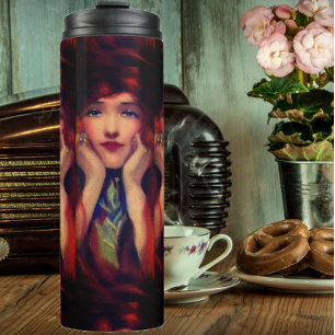 Art nouveau Deco Frau elegante Schönheit vintage Thermosbecher