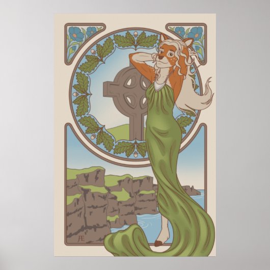 Art Nouveau Deer Furry Poster (Vorne)