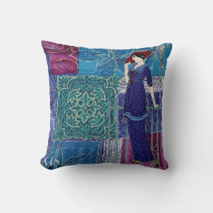 Art Nouveau Deko 1920s Vintag Blue Wine Monogram Kissen