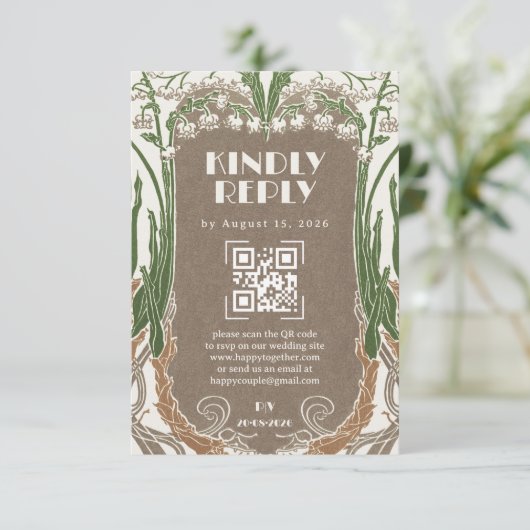 Art Nouveau Delicate Snowdrops QR RSVP (Stehend Vorderseite)