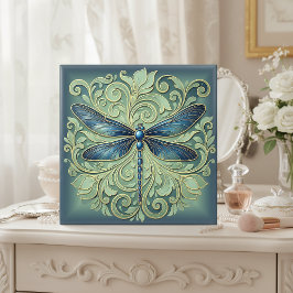 Art Nouveau-Drachenfliege-Ornament #12 Blau ID1222 Fliese