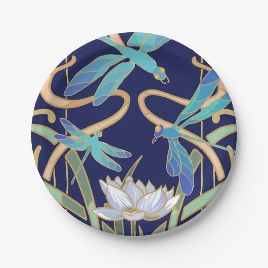 Art Nouveau Dragonflies Pattern Pappteller (Vorderseite)