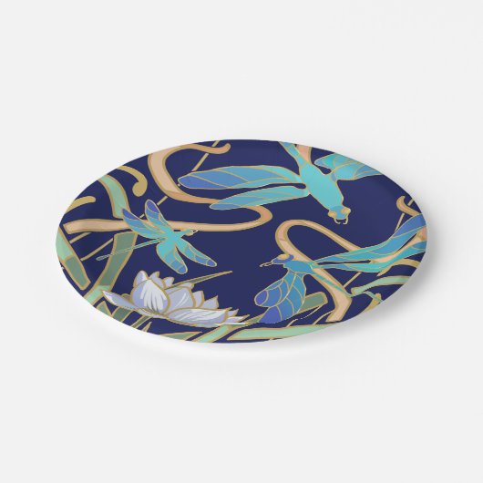 Art Nouveau Dragonflies Pattern Pappteller (Schrägansicht)