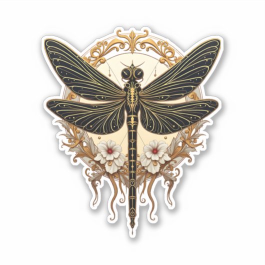 Art Nouveau Dragonfly Elegant Steampunk Aufkleber (Vorderseite)