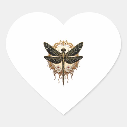 Art Nouveau Dragonfly Elegant Steampunk Herz-Aufkleber (Vorderseite)
