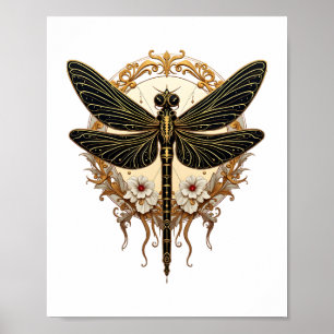 Art Nouveau Dragonfly Elegant Steampunk Poster