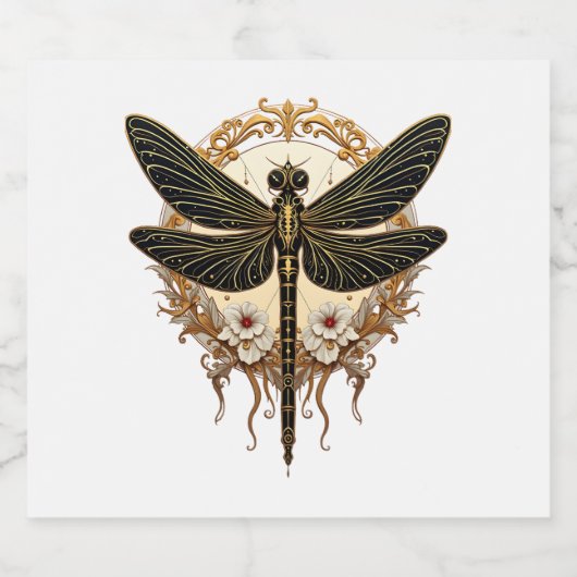 Art Nouveau Dragonfly Elegant Steampunk Schaumweinetikett (Einzelnes Label)