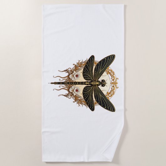 Art Nouveau Dragonfly Elegant Steampunk Strandtuch (Vorderseite)