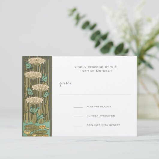 Art Nouveau Dragonfly Lily Pad UAWG Response Card RSVP Karte (Stehend Vorderseite)