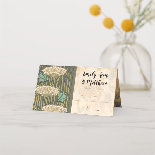 Art Nouveau Dragonfly Lily Pad Wedding Platzkarte (Rückseite)