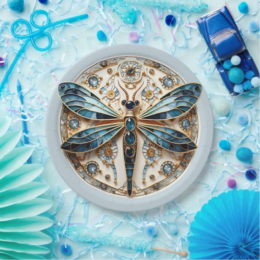 Art Nouveau Dragonfly Sapphires Pappteller (Party)