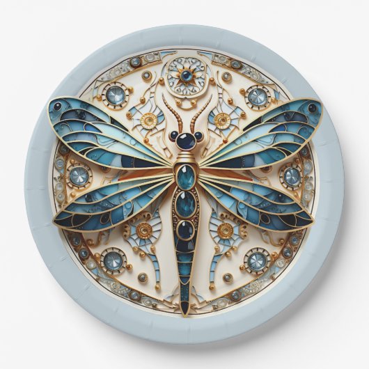 Art Nouveau Dragonfly Sapphires Pappteller (Vorderseite)