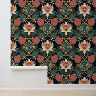 Art Nouveau Dunkle Lotus Vintage Tapete