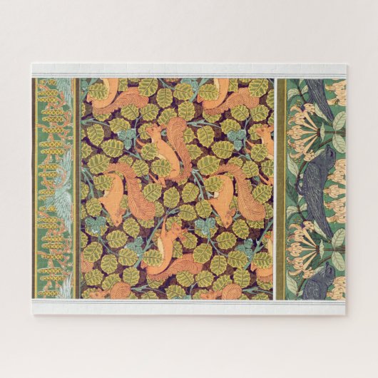 Art Nouveau Eichhörnchen Blütenfall Textilkunst Puzzle (Horizontal)