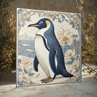 Art Nouveau Eisvogel Pinguin gefrorene Polargletsc Fliese