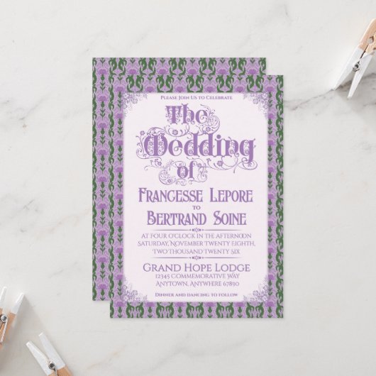 Art Nouveau Elegant Thistle Lilac Einladung (Vorderseite/Rückseite Beispiel)