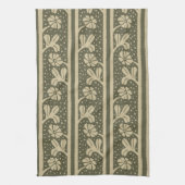 Art Nouveau Elegante Blume Beige und Sage Green Geschirrtuch (Vertikal)