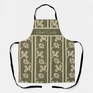 Art Nouveau Elegante Blumen Beige und Salbei Grün Schürze