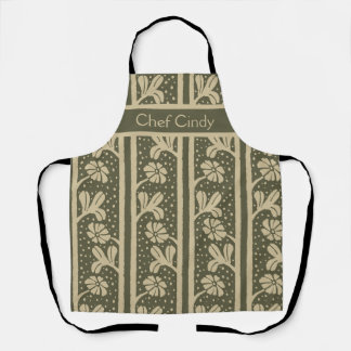 Art Nouveau Elegante Blumen Beige und Salbei Grün Schürze