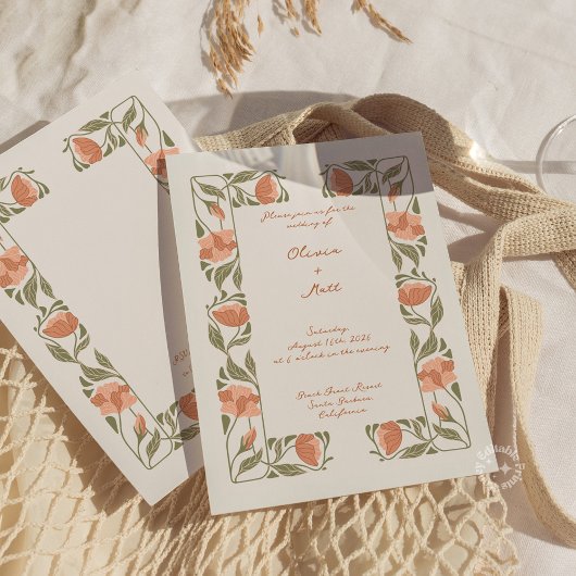 Art Nouveau Elegante Blumenschrift Einladung