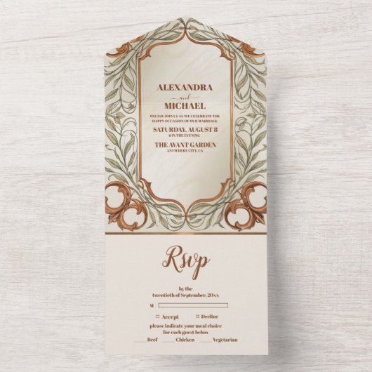 Art Nouveau Elegante Botanische Hochzeit All In One Einladung (Innen Boden)