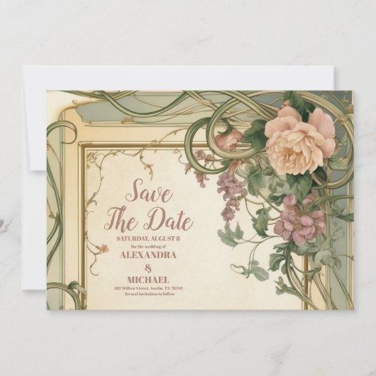 Art Nouveau Elegante Botanische Hochzeit Save The Date (Vorderseite)