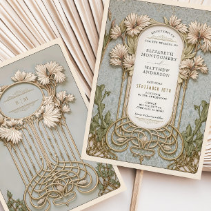 Art Nouveau Elegante Flora Motif Hochzeit Einladung