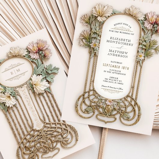 Art Nouveau Elegante Flora Motif Hochzeit Einladung