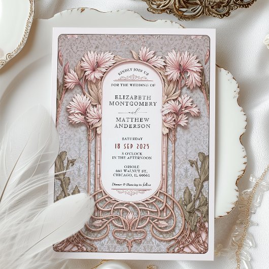 Art Nouveau Elegante Flora Motif Hochzeit Einladung