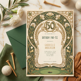 Art Nouveau Elegante Grüne 50. Geburtstags-Par-Te Einladung