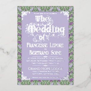 Art Nouveau Elegante Liebesvögel Lavendel Folieneinladung