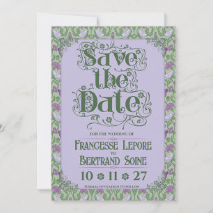 Art Nouveau Elegante Liebesvögel Lavendel Save The Date