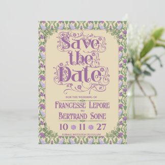 Art Nouveau Elegante Liebesvögel Vintage Gelb Save The Date