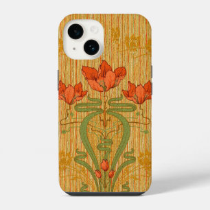 Art nouveau elegantes florales Mohn Gold Rot Grün  iPhone 14 Hülle